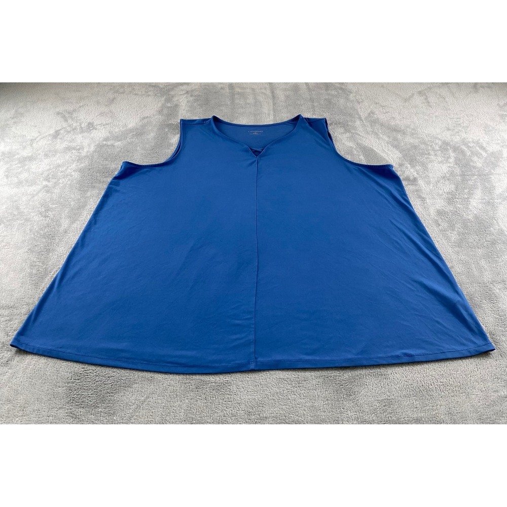 Catherines Blue Sleeveless V-Neck Lattice Tunic Top Womens 3X 26/28W Plus Size